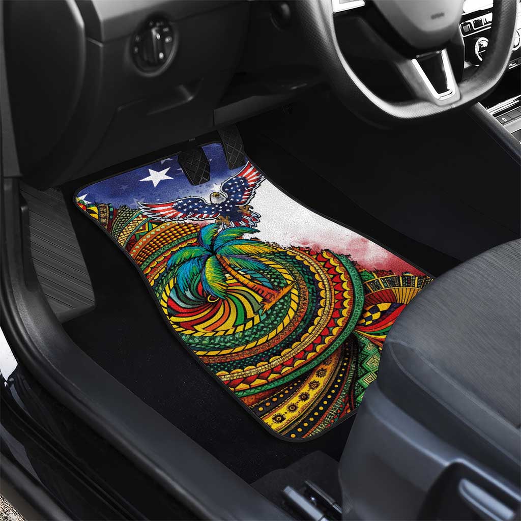 Caribbean American Together Car Mats USA Flag Eagle and Coloful Palm Tree - Wonder Print Shop