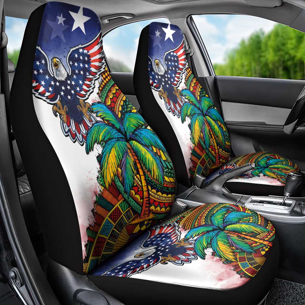 Caribbean American Together Car Seat Cover USA Flag Eagle and Coloful Palm Tree - Wonder Print Shop