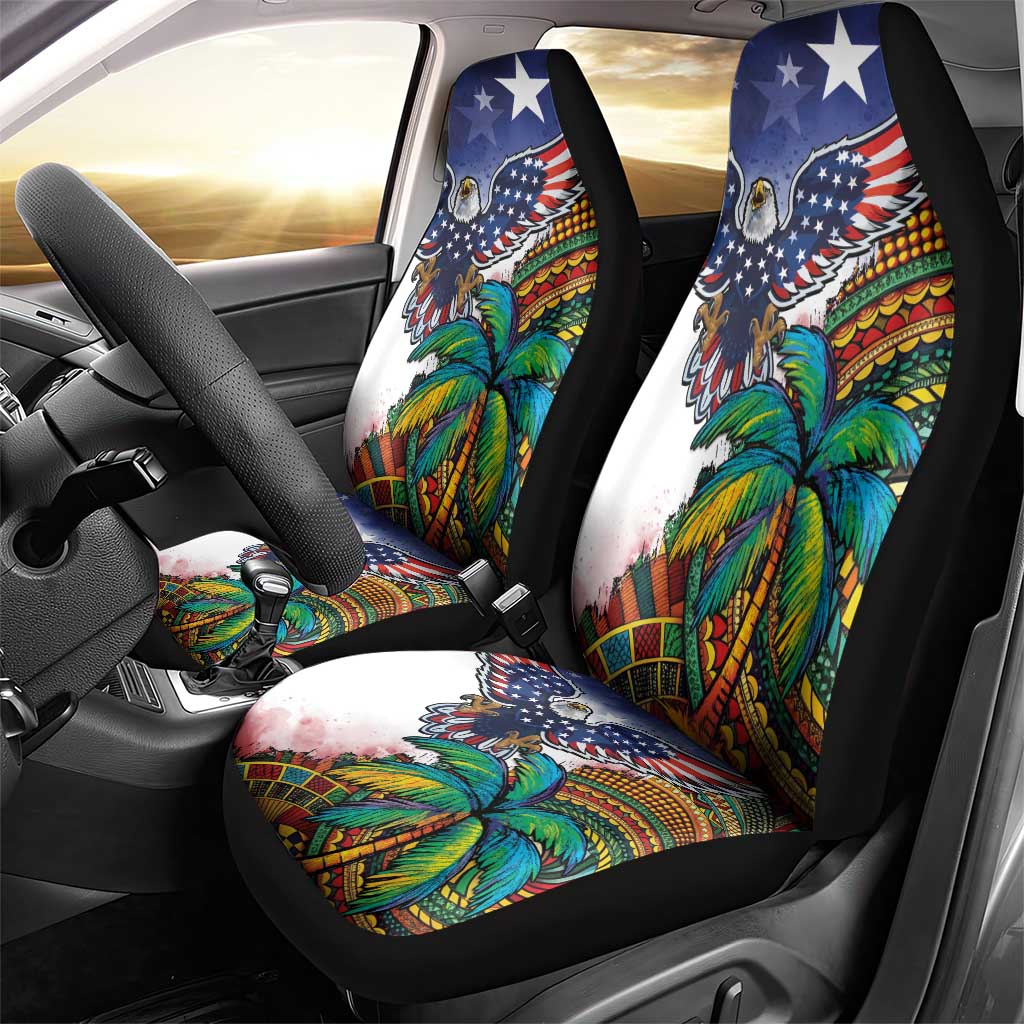 Caribbean American Together Car Seat Cover USA Flag Eagle and Coloful Palm Tree - Wonder Print Shop