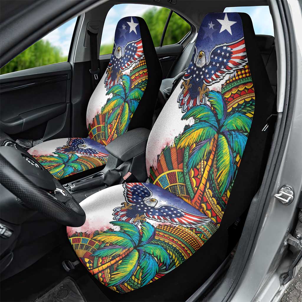 Caribbean American Together Car Seat Cover USA Flag Eagle and Coloful Palm Tree - Wonder Print Shop