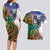 Caribbean American Together Couples Matching Long Sleeve Bodycon Dress and Hawaiian Shirt USA Flag Eagle and Coloful Palm Tree - Wonder Print Shop