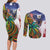 Caribbean American Together Couples Matching Long Sleeve Bodycon Dress and Long Sleeve Button Shirt USA Flag Eagle and Coloful Palm Tree - Wonder Print Shop