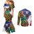 Caribbean American Together Couples Matching Mermaid Dress and Long Sleeve Button Shirt USA Flag Eagle and Coloful Palm Tree - Wonder Print Shop
