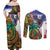 Caribbean American Together Couples Matching Off Shoulder Maxi Dress and Long Sleeve Button Shirt USA Flag Eagle and Coloful Palm Tree - Wonder Print Shop