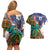 Caribbean American Together Couples Matching Off Shoulder Short Dress and Hawaiian Shirt USA Flag Eagle and Coloful Palm Tree - Wonder Print Shop