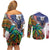 Caribbean American Together Couples Matching Off Shoulder Short Dress and Long Sleeve Button Shirt USA Flag Eagle and Coloful Palm Tree - Wonder Print Shop