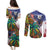 Caribbean American Together Couples Matching Puletasi and Long Sleeve Button Shirt USA Flag Eagle and Coloful Palm Tree - Wonder Print Shop