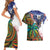 Caribbean American Together Couples Matching Short Sleeve Bodycon Dress and Hawaiian Shirt USA Flag Eagle and Coloful Palm Tree - Wonder Print Shop