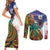 Caribbean American Together Couples Matching Short Sleeve Bodycon Dress and Long Sleeve Button Shirt USA Flag Eagle and Coloful Palm Tree - Wonder Print Shop