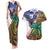 Caribbean American Together Couples Matching Tank Maxi Dress and Hawaiian Shirt USA Flag Eagle and Coloful Palm Tree - Wonder Print Shop