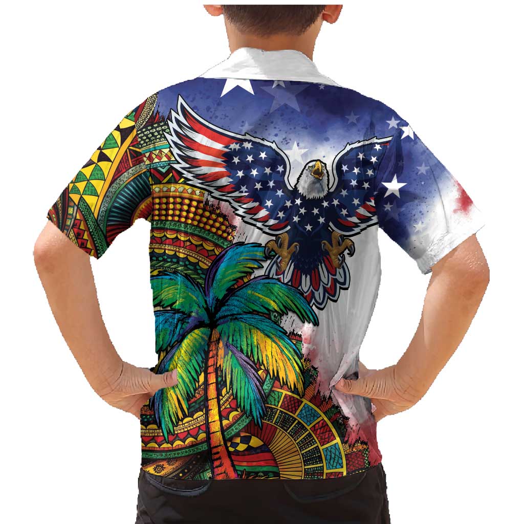 Caribbean American Together Family Matching Mermaid Dress and Hawaiian Shirt USA Flag Eagle and Coloful Palm Tree - Wonder Print Shop