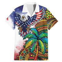 Caribbean American Together Family Matching Mermaid Dress and Hawaiian Shirt USA Flag Eagle and Coloful Palm Tree - Wonder Print Shop
