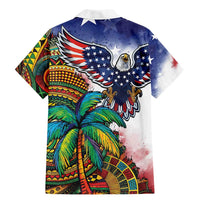 Caribbean American Together Family Matching Mermaid Dress and Hawaiian Shirt USA Flag Eagle and Coloful Palm Tree - Wonder Print Shop