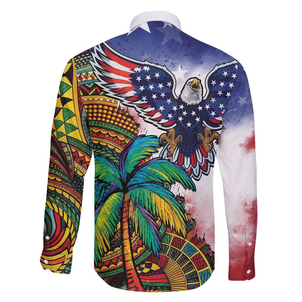 Caribbean American Together Family Matching Mermaid Dress and Hawaiian Shirt USA Flag Eagle and Coloful Palm Tree - Wonder Print Shop