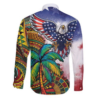 Caribbean American Together Family Matching Mermaid Dress and Hawaiian Shirt USA Flag Eagle and Coloful Palm Tree - Wonder Print Shop