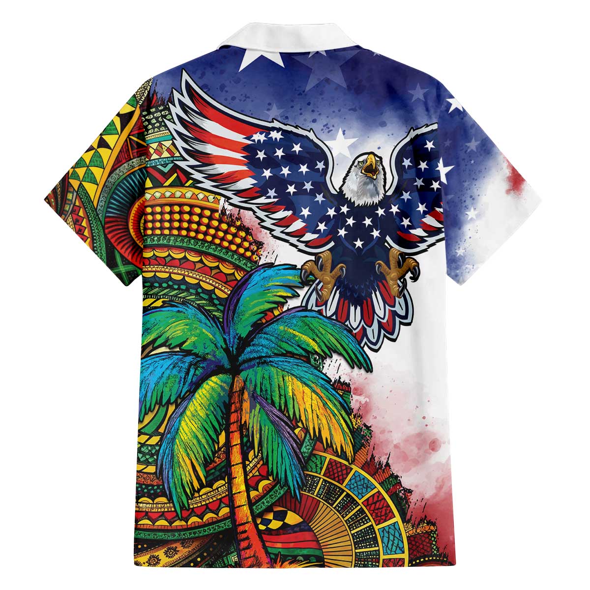 Caribbean American Together Family Matching Off The Shoulder Long Sleeve Dress and Hawaiian Shirt USA Flag Eagle and Coloful Palm Tree - Wonder Print Shop