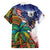 Caribbean American Together Family Matching Off The Shoulder Long Sleeve Dress and Hawaiian Shirt USA Flag Eagle and Coloful Palm Tree - Wonder Print Shop