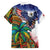 Caribbean American Together Family Matching Off Shoulder Maxi Dress and Hawaiian Shirt USA Flag Eagle and Coloful Palm Tree - Wonder Print Shop