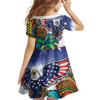 Caribbean American Together Family Matching Off Shoulder Short Dress and Hawaiian Shirt USA Flag Eagle and Coloful Palm Tree - Wonder Print Shop