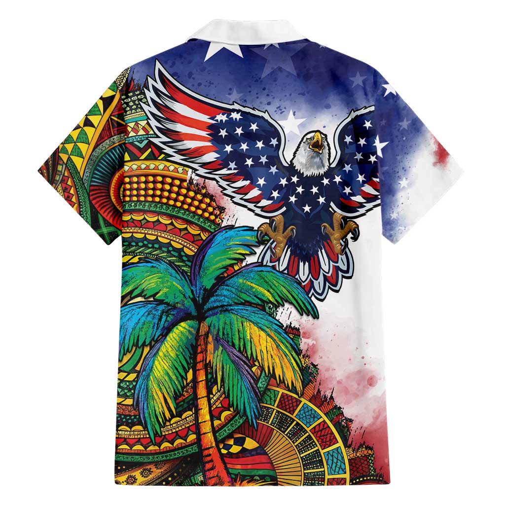 Caribbean American Together Family Matching Short Sleeve Bodycon Dress and Hawaiian Shirt USA Flag Eagle and Coloful Palm Tree - Wonder Print Shop