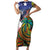 Caribbean American Together Family Matching Short Sleeve Bodycon Dress and Hawaiian Shirt USA Flag Eagle and Coloful Palm Tree - Wonder Print Shop