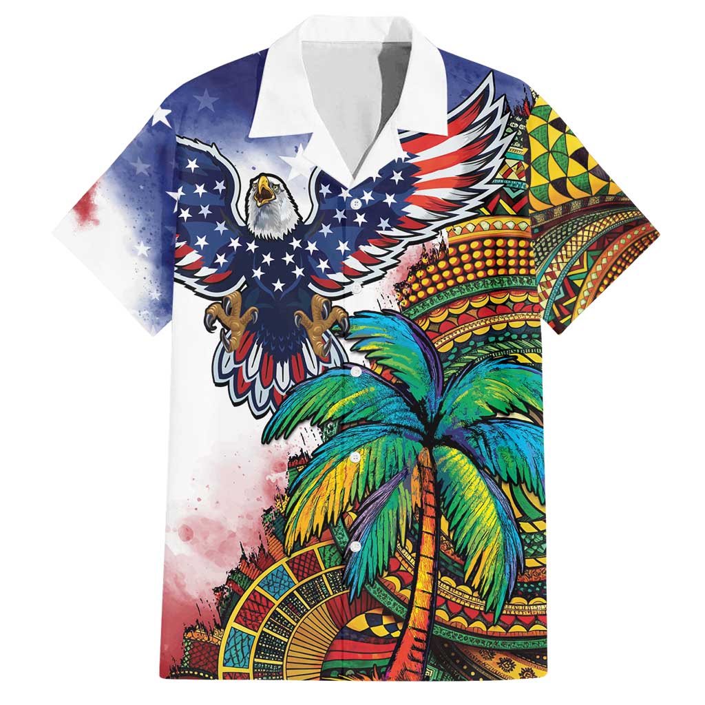 Caribbean American Together Family Matching Summer Maxi Dress and Hawaiian Shirt USA Flag Eagle and Coloful Palm Tree - Wonder Print Shop