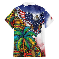Caribbean American Together Family Matching Tank Maxi Dress and Hawaiian Shirt USA Flag Eagle and Coloful Palm Tree - Wonder Print Shop