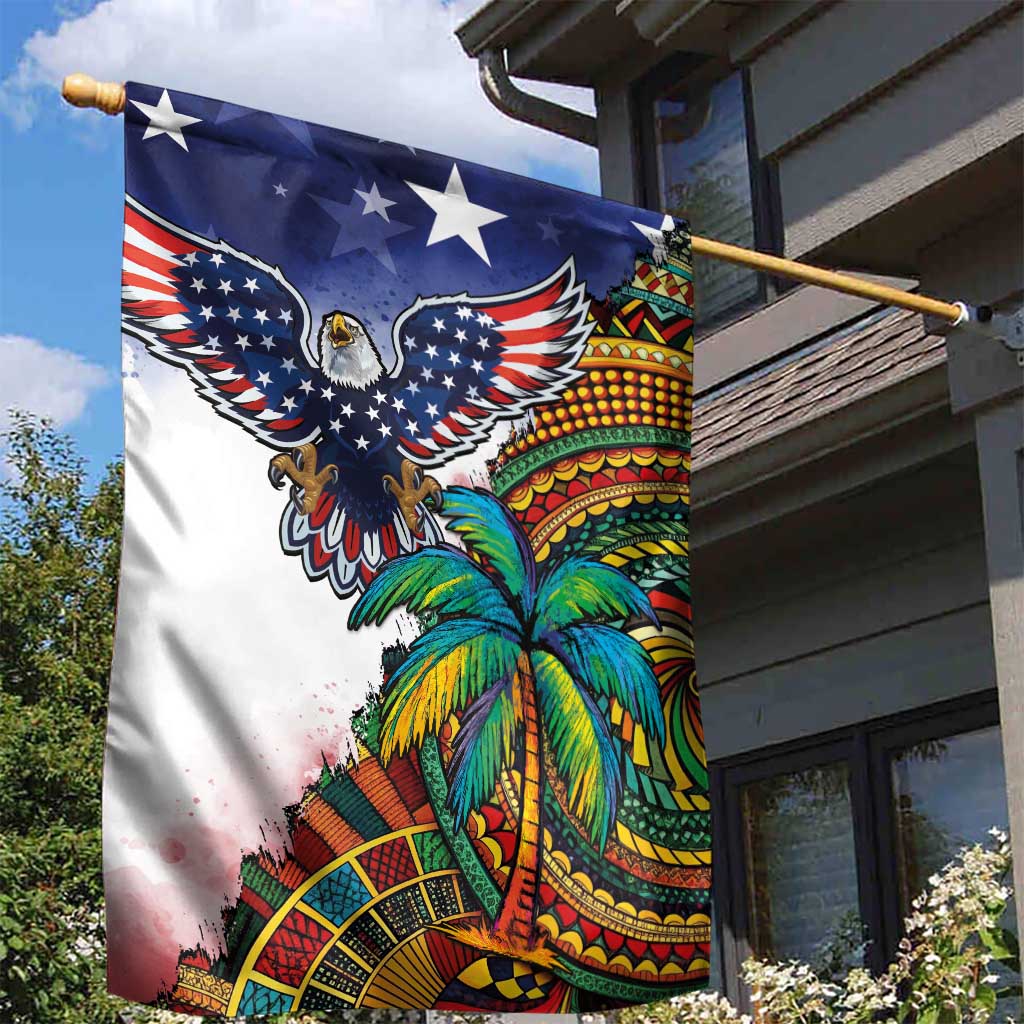 Caribbean American Together Garden Flag USA Flag Eagle and Coloful Palm Tree - Wonder Print Shop