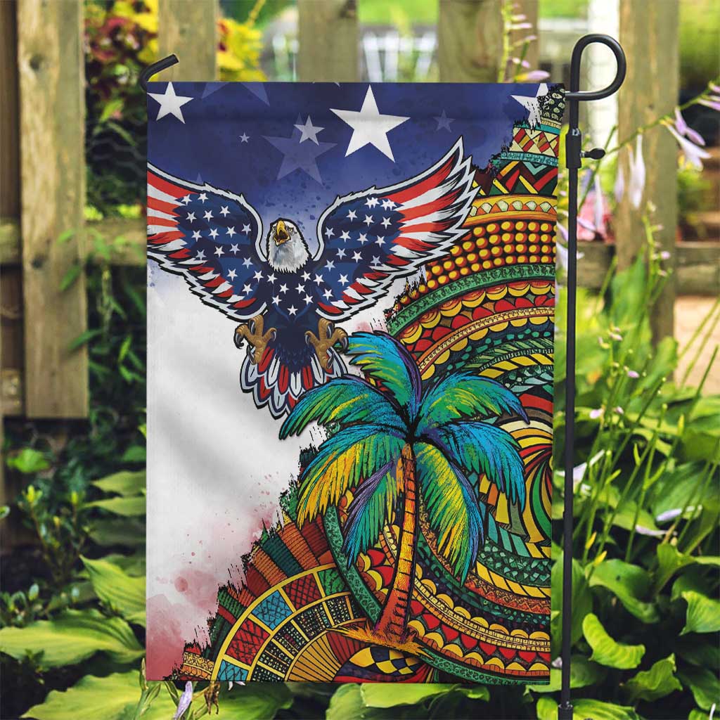 Caribbean American Together Garden Flag USA Flag Eagle and Coloful Palm Tree - Wonder Print Shop