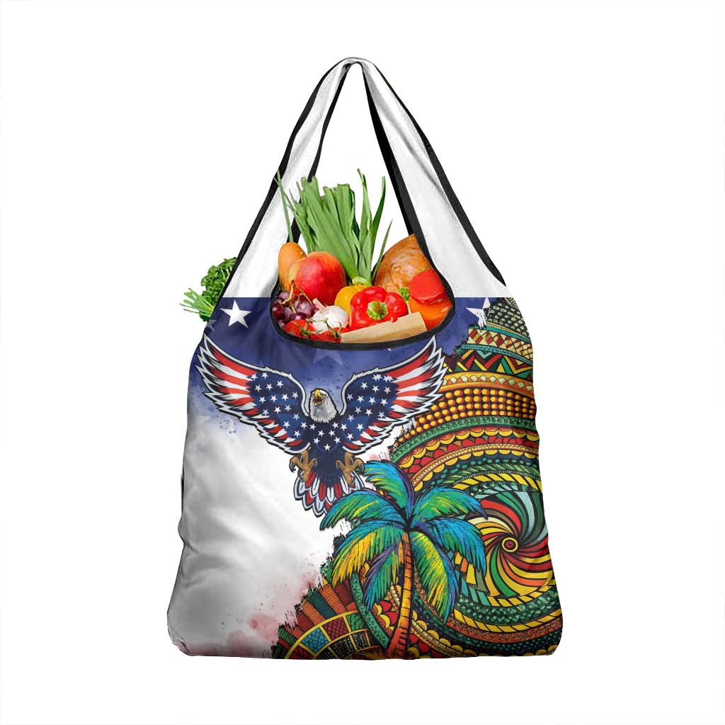 Caribbean American Together Grocery Bag USA Flag Eagle and Coloful Palm Tree - Wonder Print Shop