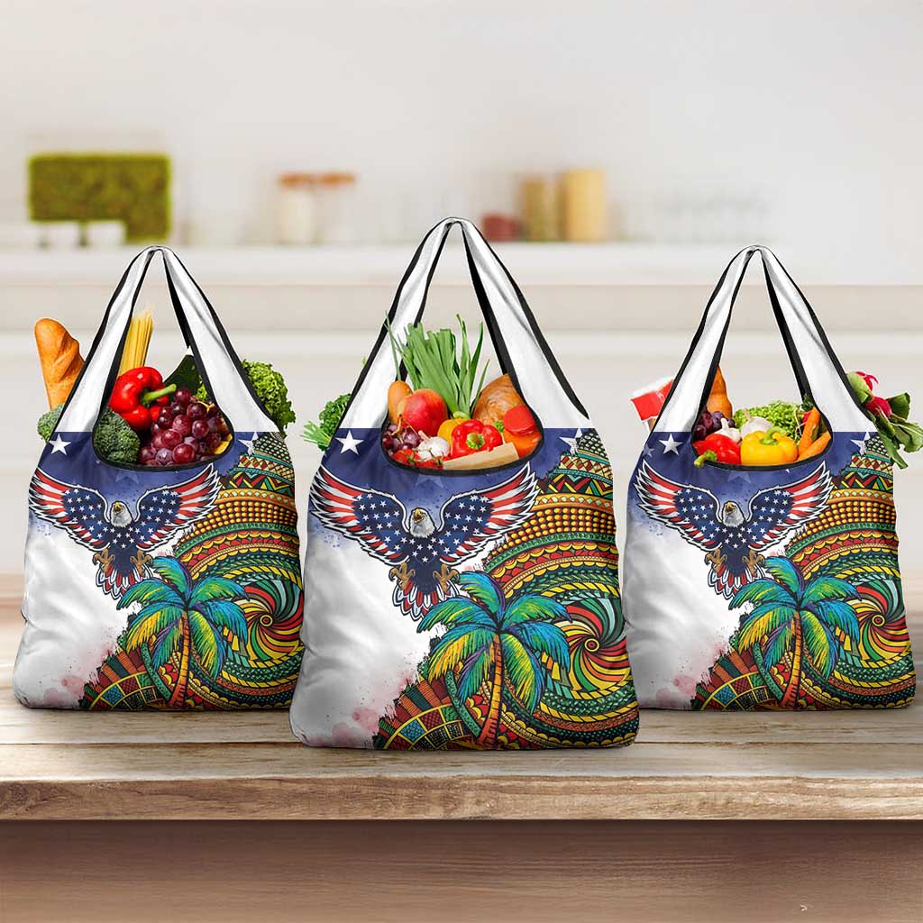 Caribbean American Together Grocery Bag USA Flag Eagle and Coloful Palm Tree - Wonder Print Shop