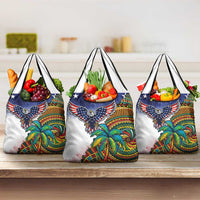 Caribbean American Together Grocery Bag USA Flag Eagle and Coloful Palm Tree - Wonder Print Shop