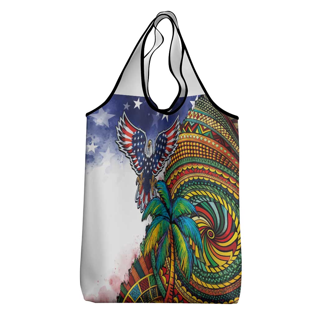 Caribbean American Together Grocery Bag USA Flag Eagle and Coloful Palm Tree - Wonder Print Shop