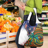 Caribbean American Together Grocery Bag USA Flag Eagle and Coloful Palm Tree - Wonder Print Shop