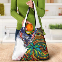 Caribbean American Together Grocery Bag USA Flag Eagle and Coloful Palm Tree - Wonder Print Shop