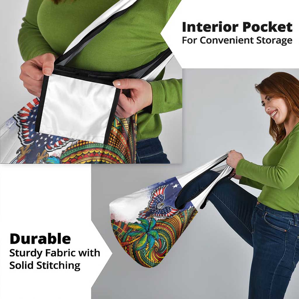 Caribbean American Together Grocery Bag USA Flag Eagle and Coloful Palm Tree - Wonder Print Shop