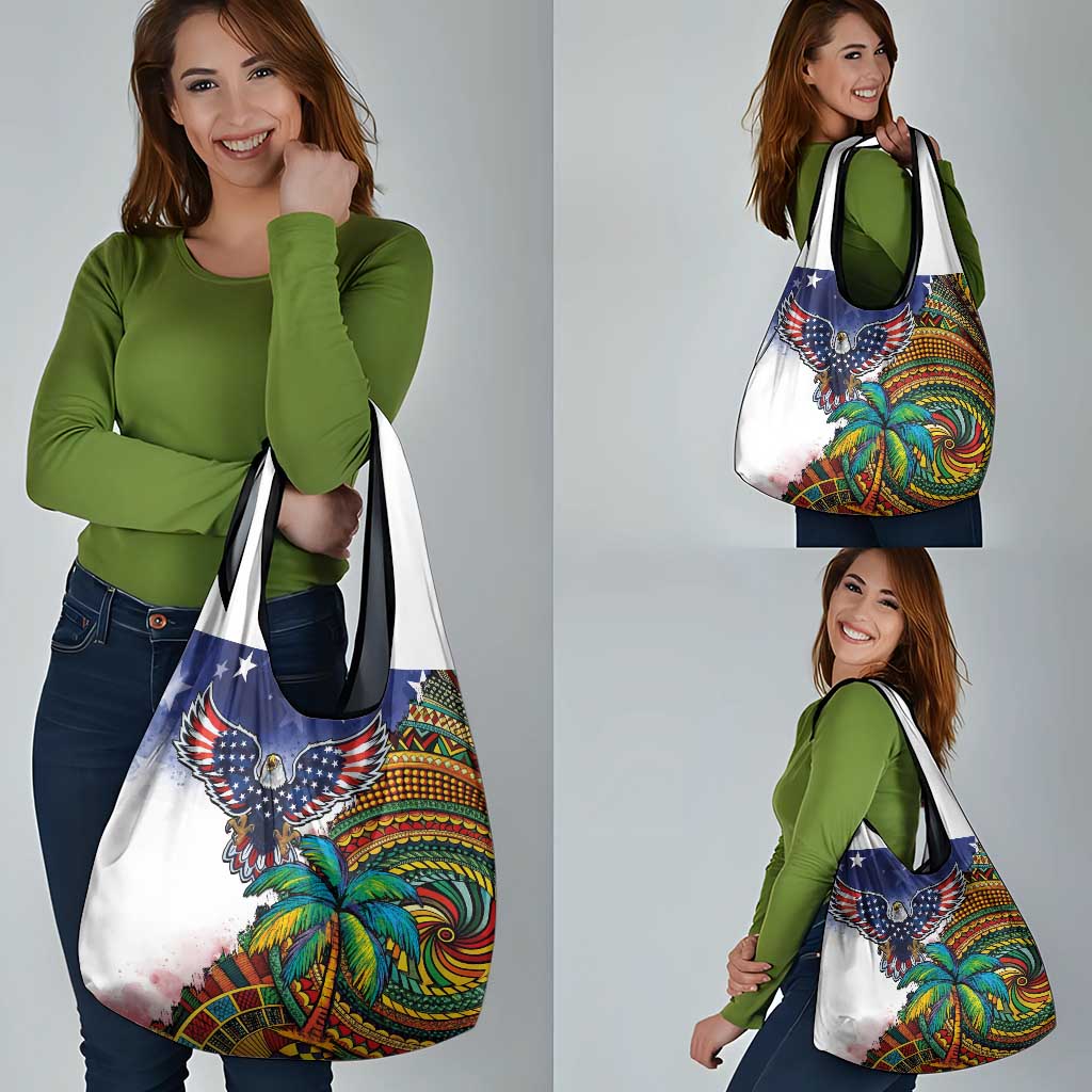 Caribbean American Together Grocery Bag USA Flag Eagle and Coloful Palm Tree - Wonder Print Shop