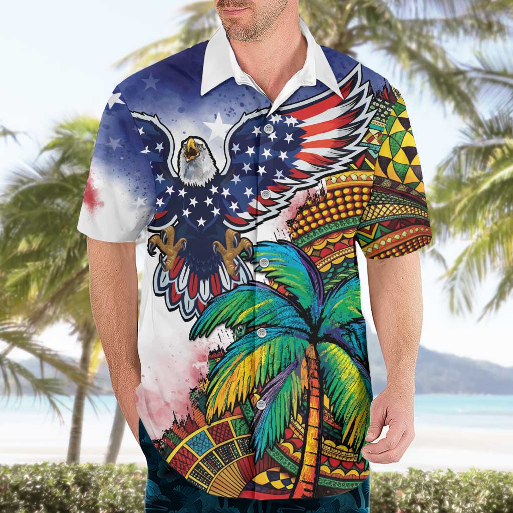 Caribbean American Together Hawaiian Shirt USA Flag Eagle and Coloful Palm Tree - Wonder Print Shop