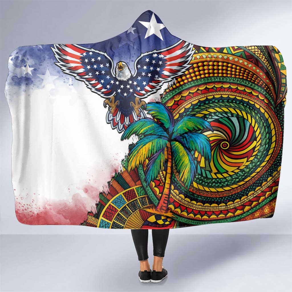 Caribbean American Together Hooded Blanket USA Flag Eagle and Coloful Palm Tree - Wonder Print Shop