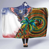 Caribbean American Together Hooded Blanket USA Flag Eagle and Coloful Palm Tree - Wonder Print Shop