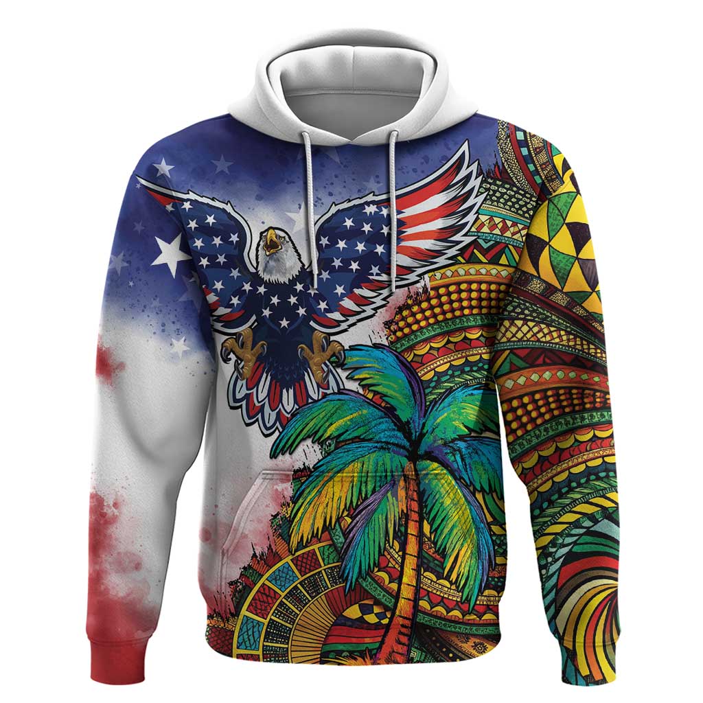 Caribbean American Together Hoodie USA Flag Eagle and Coloful Palm Tree - Wonder Print Shop