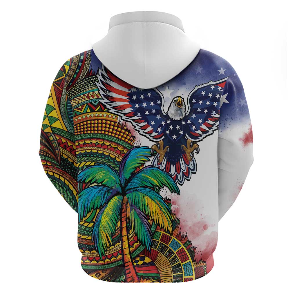 Caribbean American Together Hoodie USA Flag Eagle and Coloful Palm Tree - Wonder Print Shop
