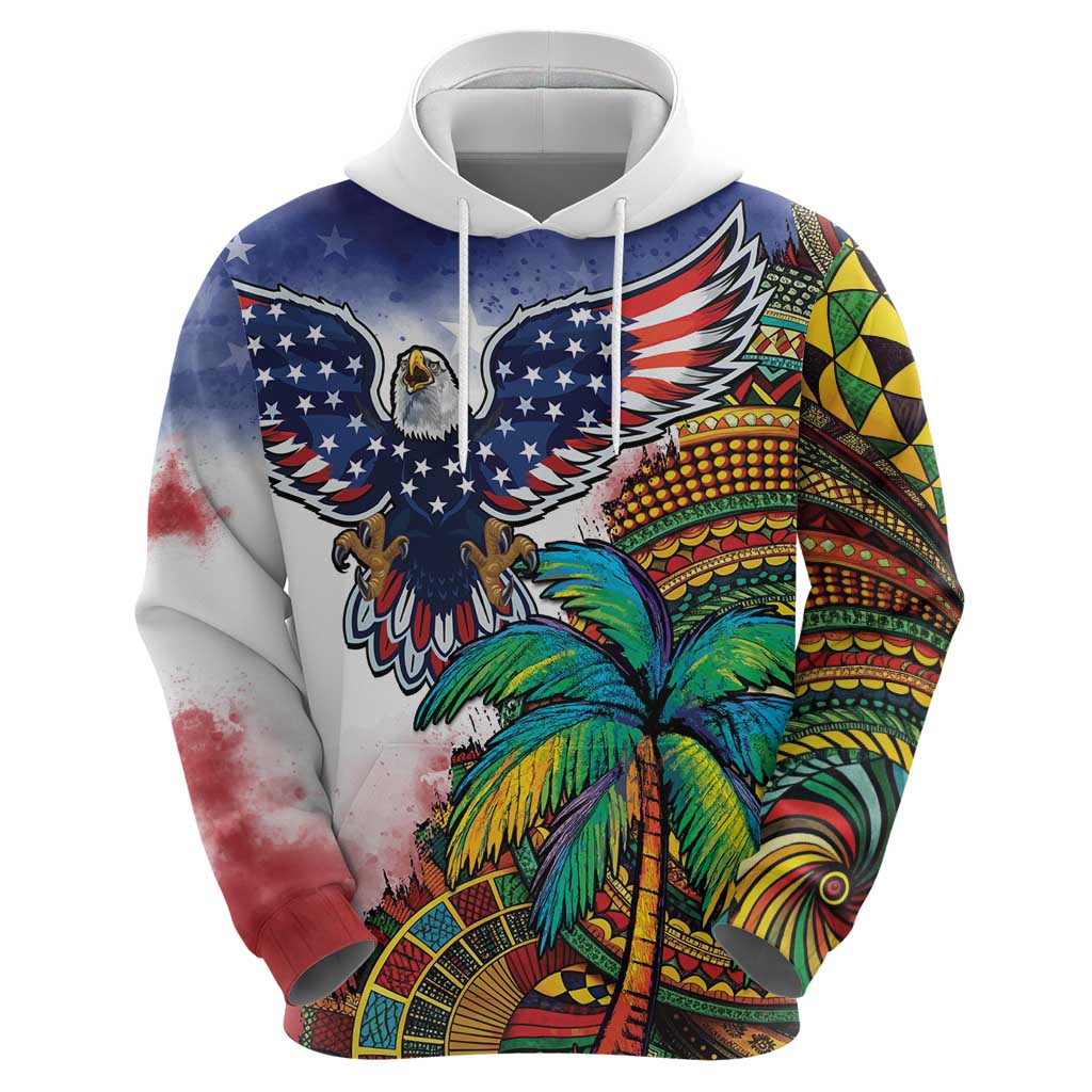Caribbean American Together Hoodie USA Flag Eagle and Coloful Palm Tree - Wonder Print Shop