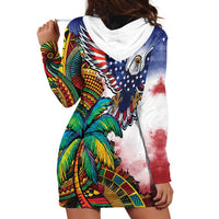 Caribbean American Together Hoodie Dress USA Flag Eagle and Coloful Palm Tree - Wonder Print Shop