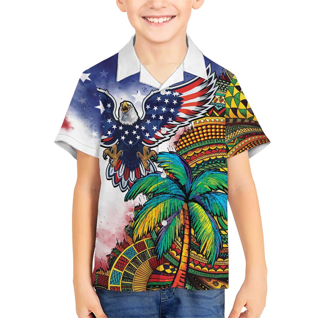 Caribbean American Together Kid Hawaiian Shirt USA Flag Eagle and Coloful Palm Tree - Wonder Print Shop