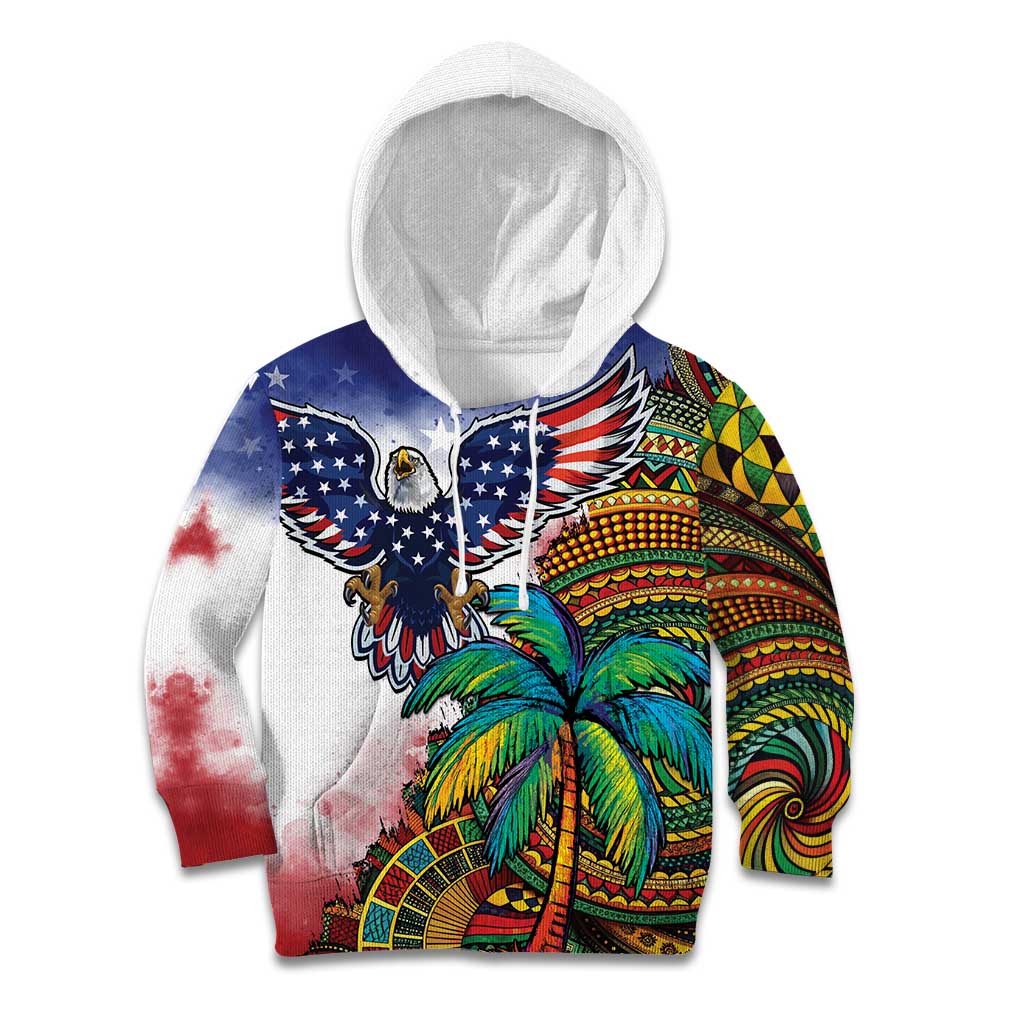 Caribbean American Together Kid Hoodie USA Flag Eagle and Coloful Palm Tree - Wonder Print Shop