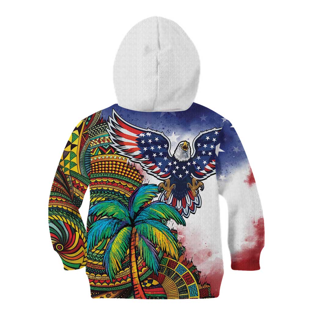 Caribbean American Together Kid Hoodie USA Flag Eagle and Coloful Palm Tree - Wonder Print Shop