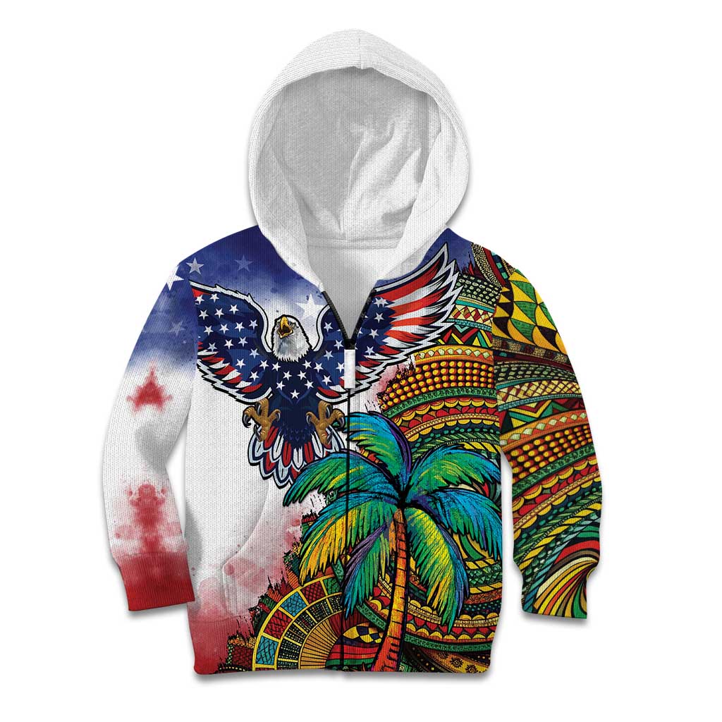 Caribbean American Together Kid Hoodie USA Flag Eagle and Coloful Palm Tree - Wonder Print Shop