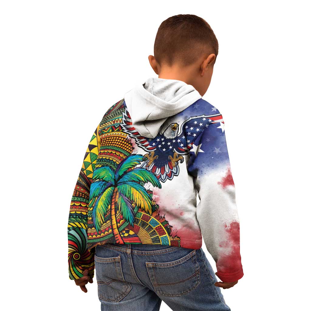 Caribbean American Together Kid Hoodie USA Flag Eagle and Coloful Palm Tree - Wonder Print Shop