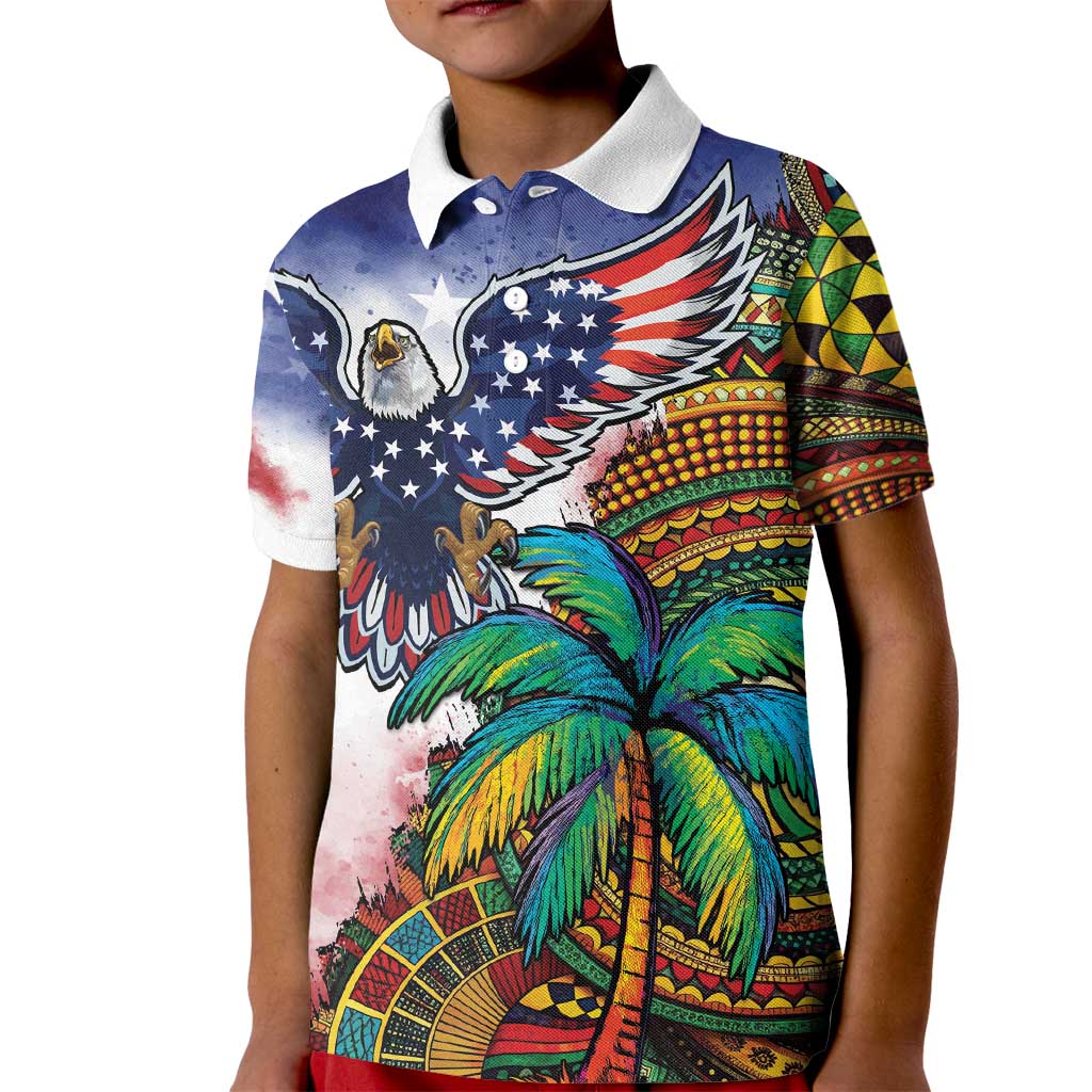 Caribbean American Together Kid Polo Shirt USA Flag Eagle and Coloful Palm Tree - Wonder Print Shop